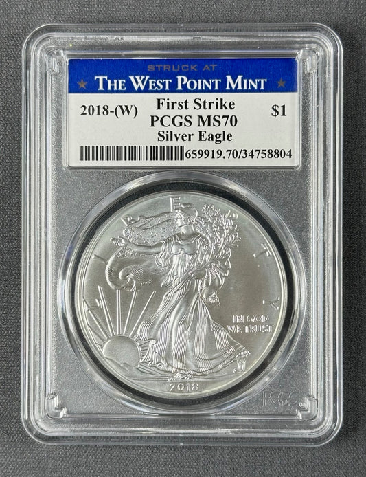 2018-W American Silver Eagle $1 – PCGS MS70 – First Strike – West Point Mint