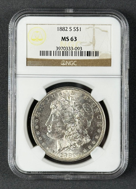 1882-S Morgan Silver Dollar $1 – NGC MS63 – U.S. Silver Coin