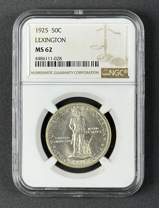1925 Lexington-Concord Half Dollar 50¢ – NGC MS62 – U.S. Silver Commemorative Coin