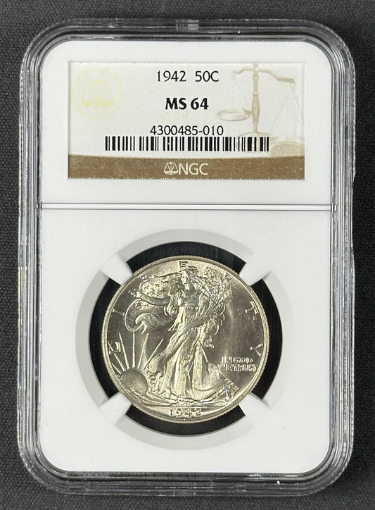 1942 Walking Liberty Half Dollar 50¢ – NGC MS64 – U.S. Silver Coin