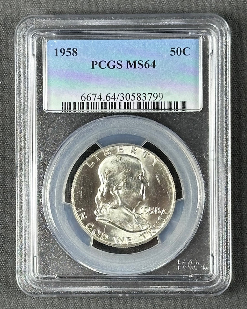 1958 Franklin Half Dollar 50¢ – PCGS MS64 – U.S. Silver Coin