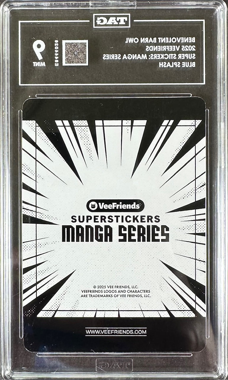 2025 VeeFriends – Benevolent Barn Owl Blue Splash /299 TAG 9 Mint – Super Stickers: Manga Series