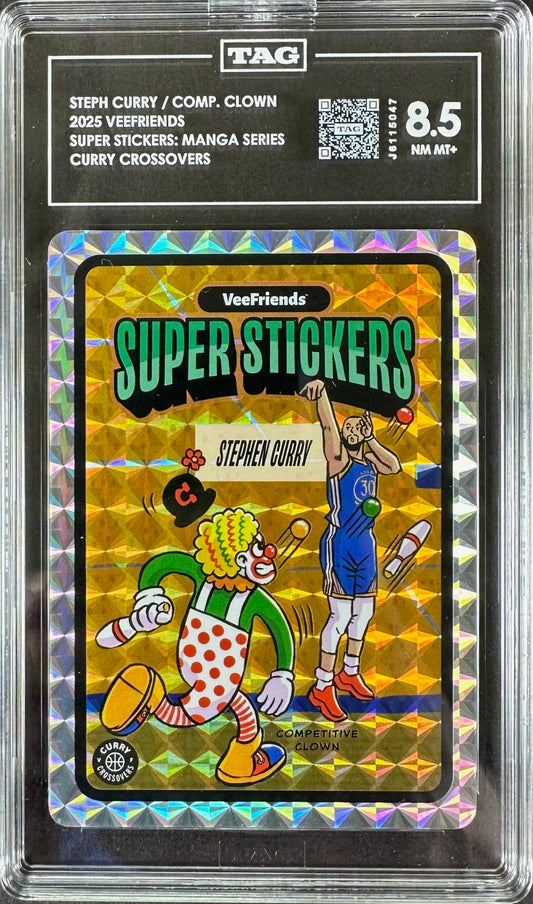 2025 VeeFriends – Steph Curry / Competitive Clown TAG 8.5 NM-MT+ – Super Stickers: Manga Series Curry Crossovers