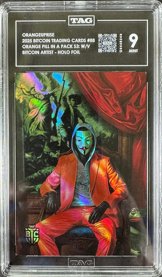2025 Bitcoin Trading Cards – OrangeUprise Holo Foil – TAG 9 Mint – 199/210
