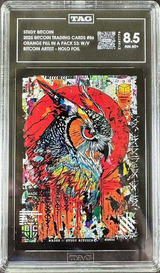 2025 Bitcoin Trading Cards – Study Bitcoin Holo Foil – TAG 8.5 NM-MT+ – 072/210