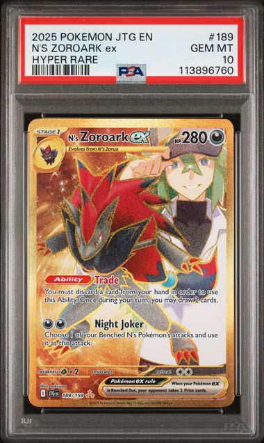 2025 Pokémon JTG English Journey Together #189 N’s Zoroark ex Hyper Rare - PSA 10