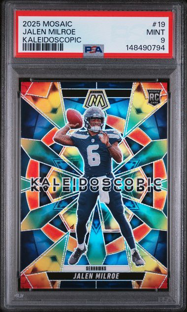 2025 Panini Mosaic Jalen Milroe Kaleidoscopic RC PSA 9 Seahawks Rookie SSP