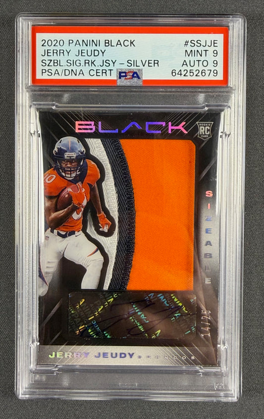 2020 Panini Black – Jerry Jeudy – Rookie Signature Jersey – Silver 14/25 – PSA 9 / Auto 9