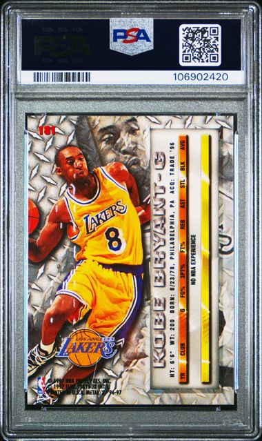 1996 Fleer Metal #181 Kobe Bryant Rookie Card — “Robert Pack” Factory Error — PSA 8 NM-MT