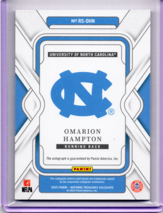 2025 Panini National Treasures Collegiate Omarion Hampton Rookie Auto #RS-OHN – University of North Carolina - 85/99