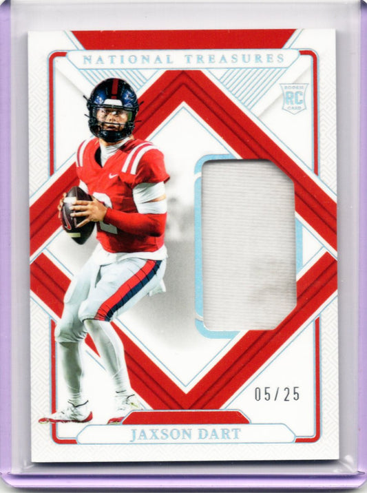 2025 Panini National Treasures Collegiate Jaxson Dart Rookie Patch #PTT-JDT – Ole Miss Rebels – 05/25