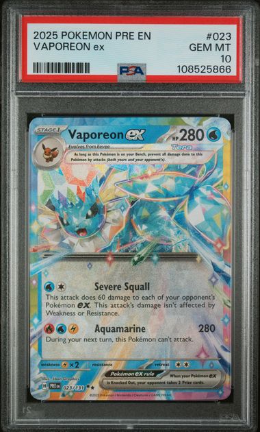 2025 Pokémon Prismatic Evolutions - Vaporeon ex #23 - PSA 10