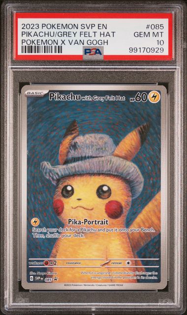 PSA 10 – 2023 Pokémon SVP Black Star Promo #085 Pikachu with Grey Felt Hat – Pokémon x Van Gogh