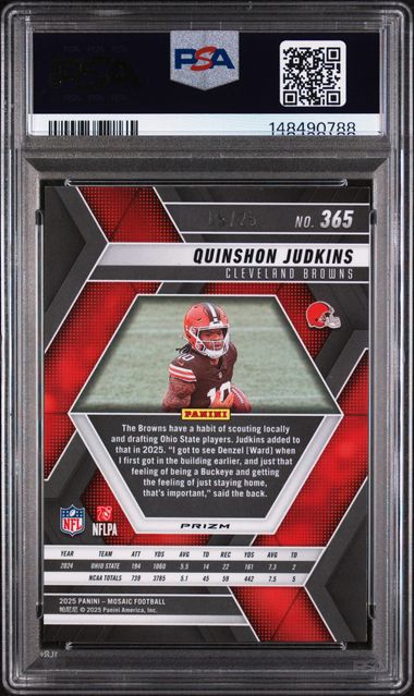 2025 Panini Mosaic Quinshon Judkins White Mosaic /25 RC PSA 10 GEM Browns