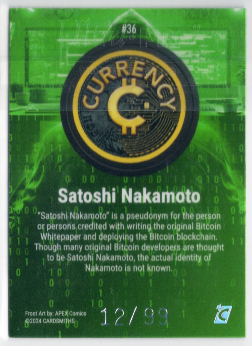 Cardsmiths Series 3 – Satoshi Nakamoto #36 – Emerald 12/99