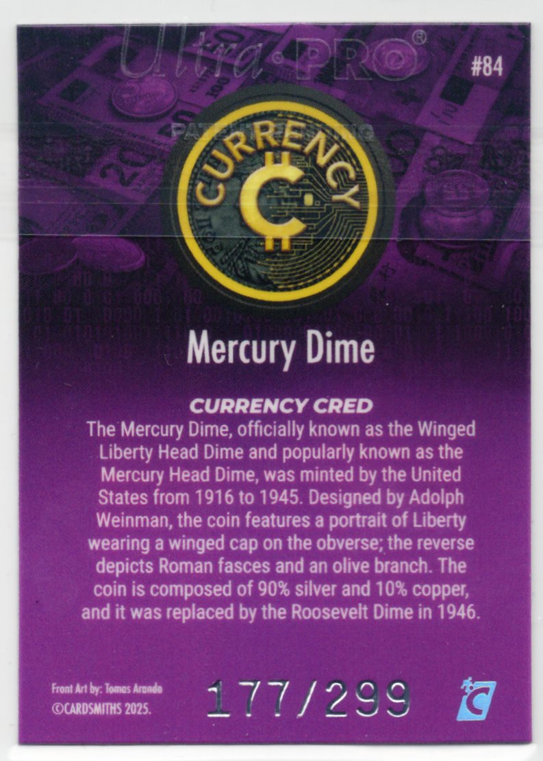 Cardsmiths Series 5 – Mercury Dime #84 – Tanzanite Refractor 177/299