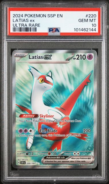2024 Pokémon SSP English Surging Sparks #220 Latias ex Ultra Rare - PSA 10