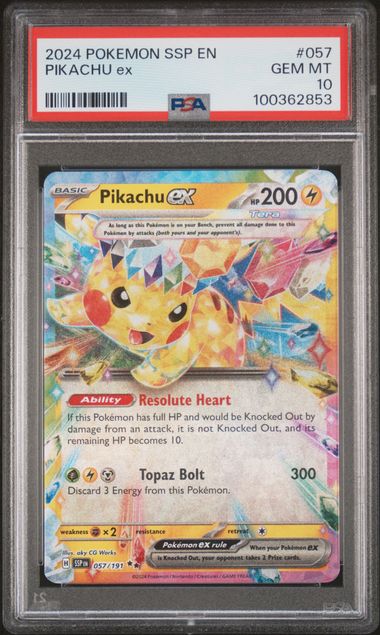 2024 Pokémon SSP English Surging Sparks #057 Pikachu ex - PSA 10