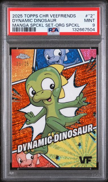 2025 Topps Chrome VeeFriends – Dynamic Dinosaur #2 – Manga Speckle – Last on Print 25/25 – PSA 9