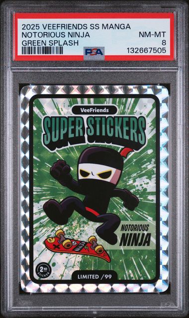 2025 VeeFriends Super Stickers Manga – Notorious Ninja – Green Splash /99 – PSA 8
