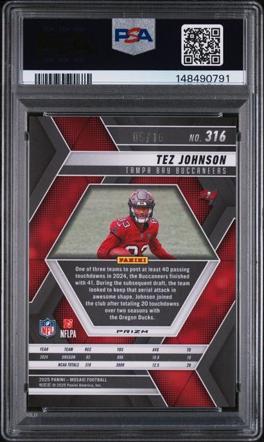 2025 Panini Mosaic Tez Johnson Gold Prizm RC /10 PSA 10 GEM MINT Buccaneers